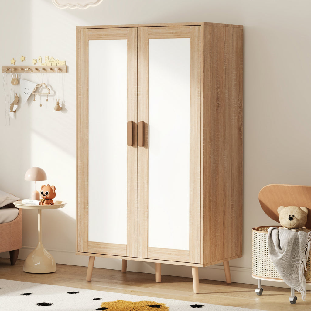 2-Door Wardrobe with Clothes Rail for Bedroom and Kids