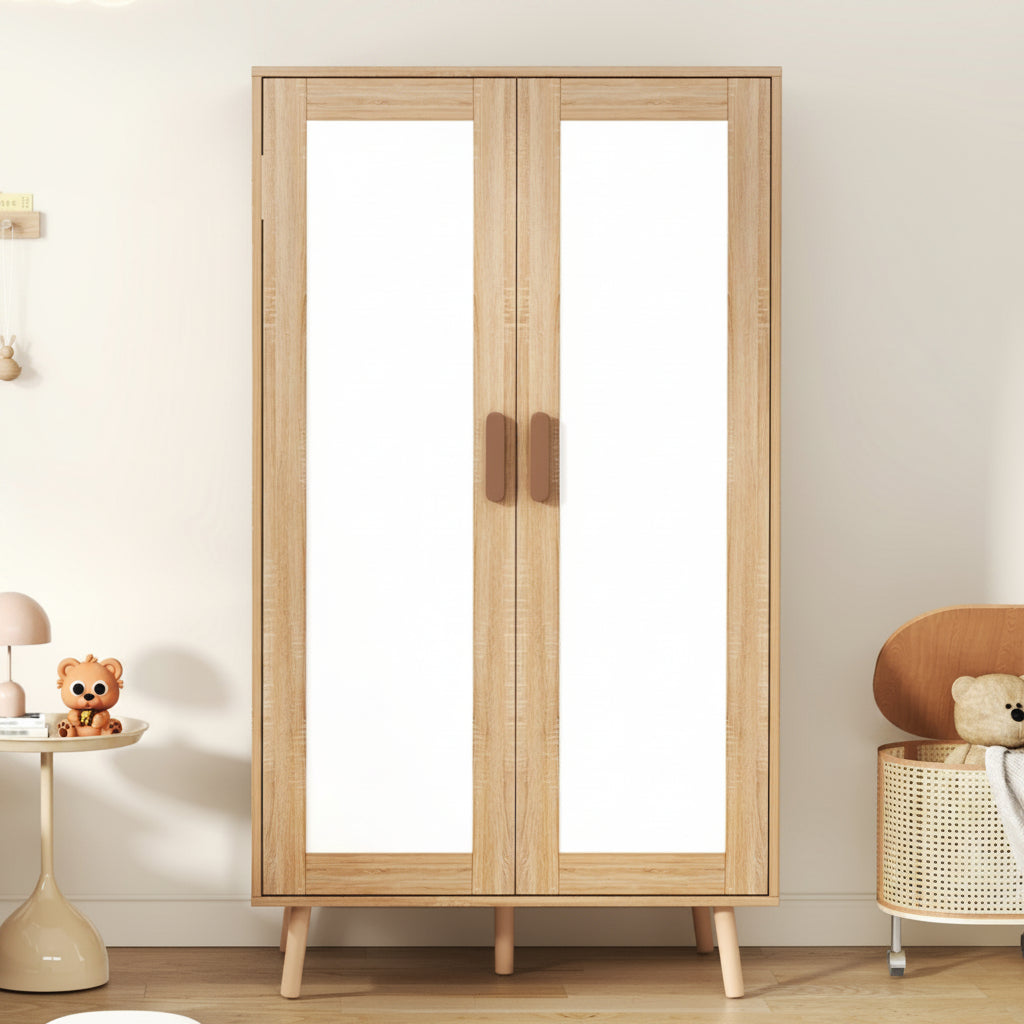 2-Door Wardrobe with Clothes Rail for Bedroom and Kids