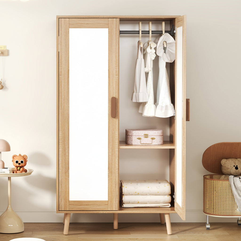 2-Door Wardrobe with Clothes Rail for Bedroom and Kids