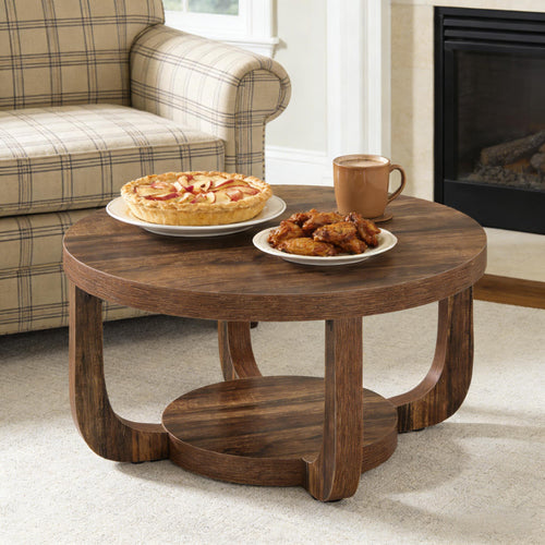 2-Tier Round Coffee Table with Storage Shelf