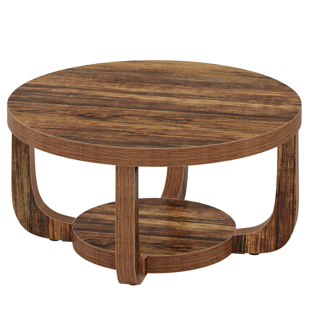 2-Tier Round Coffee Table with Storage Shelf