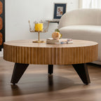 35.4-Inch Round Retro Coffee Table in Natural Wood
