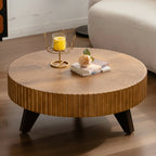 35.4-Inch Round Retro Coffee Table in Natural Wood