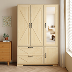 4-Door Wardrobe Closet with Mirror and LED Lighting