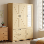 4-Door Wardrobe Closet with Mirror and LED Lighting