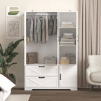 4-Door White Wardrobe with Mirror and LED Lighting