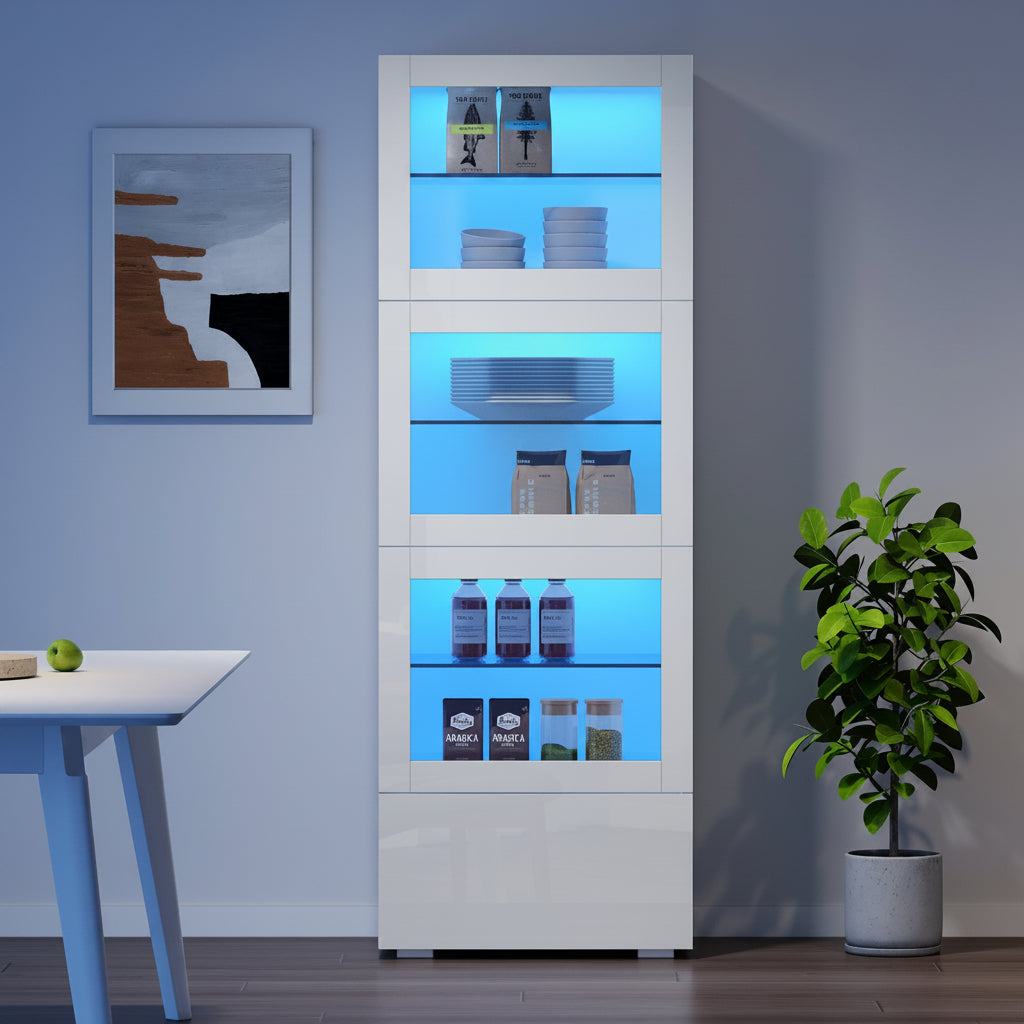 60x40x173cm Display Cabinet with LED Lighting and Glass Shelves