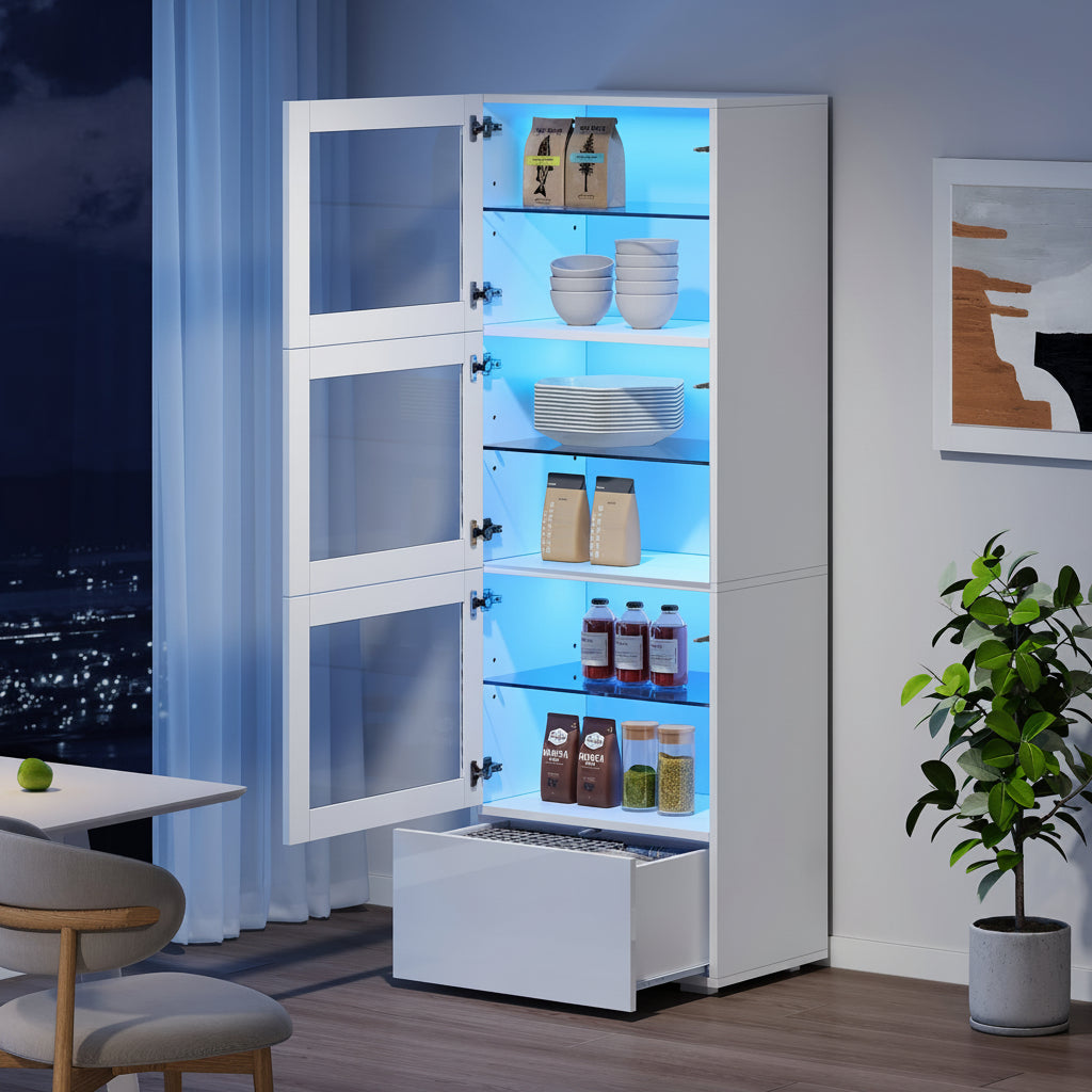 60x40x173cm Display Cabinet with LED Lighting and Glass Shelves