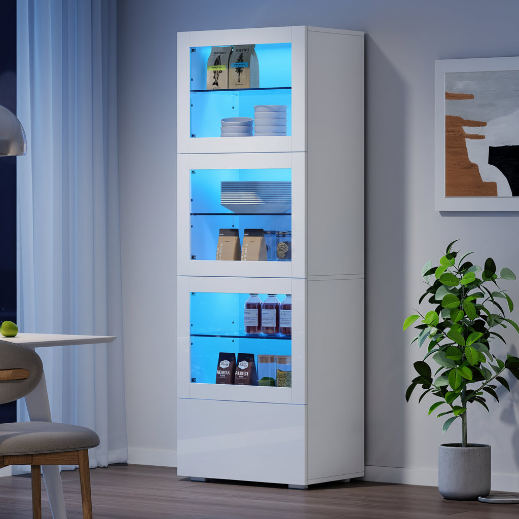 60x40x173cm Display Cabinet with LED Lighting and Glass Shelves
