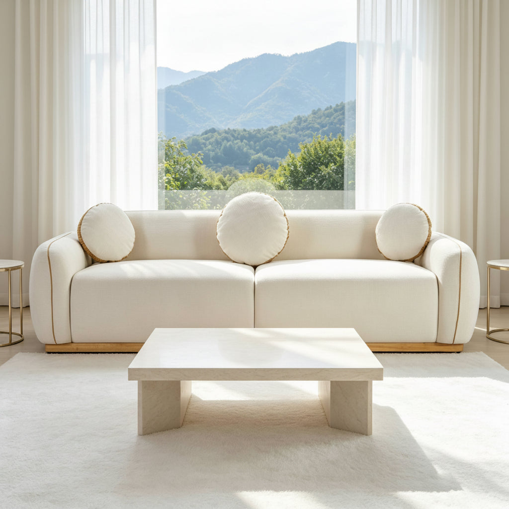 90.94-Inch Modern Curved Sofa with Accent Pillows