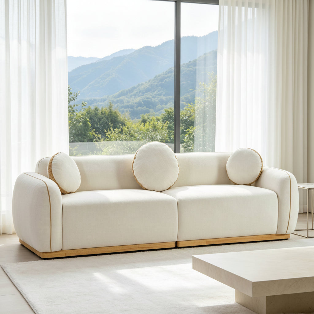90.94-Inch Modern Curved Sofa with Accent Pillows