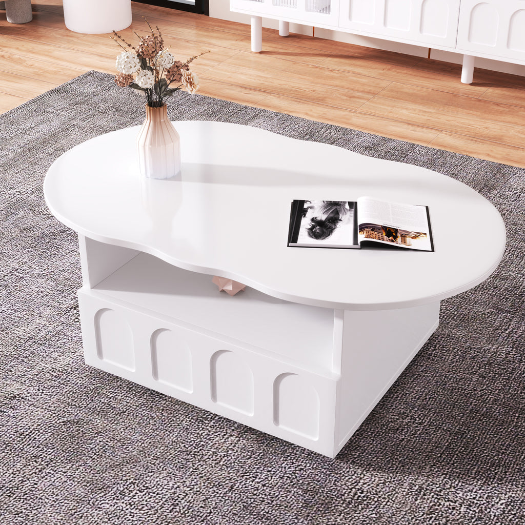 Cloud-Shaped Coffee Table with Drawer and Storage
