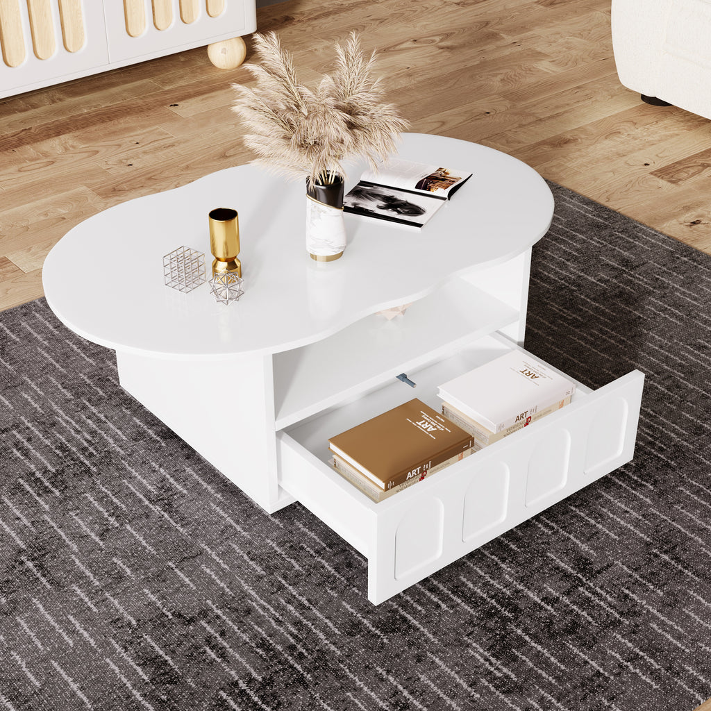 Cloud-Shaped Coffee Table with Drawer and Storage