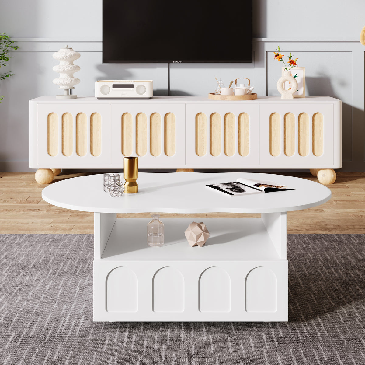 Cloud-Shaped Coffee Table with Drawer and Storage