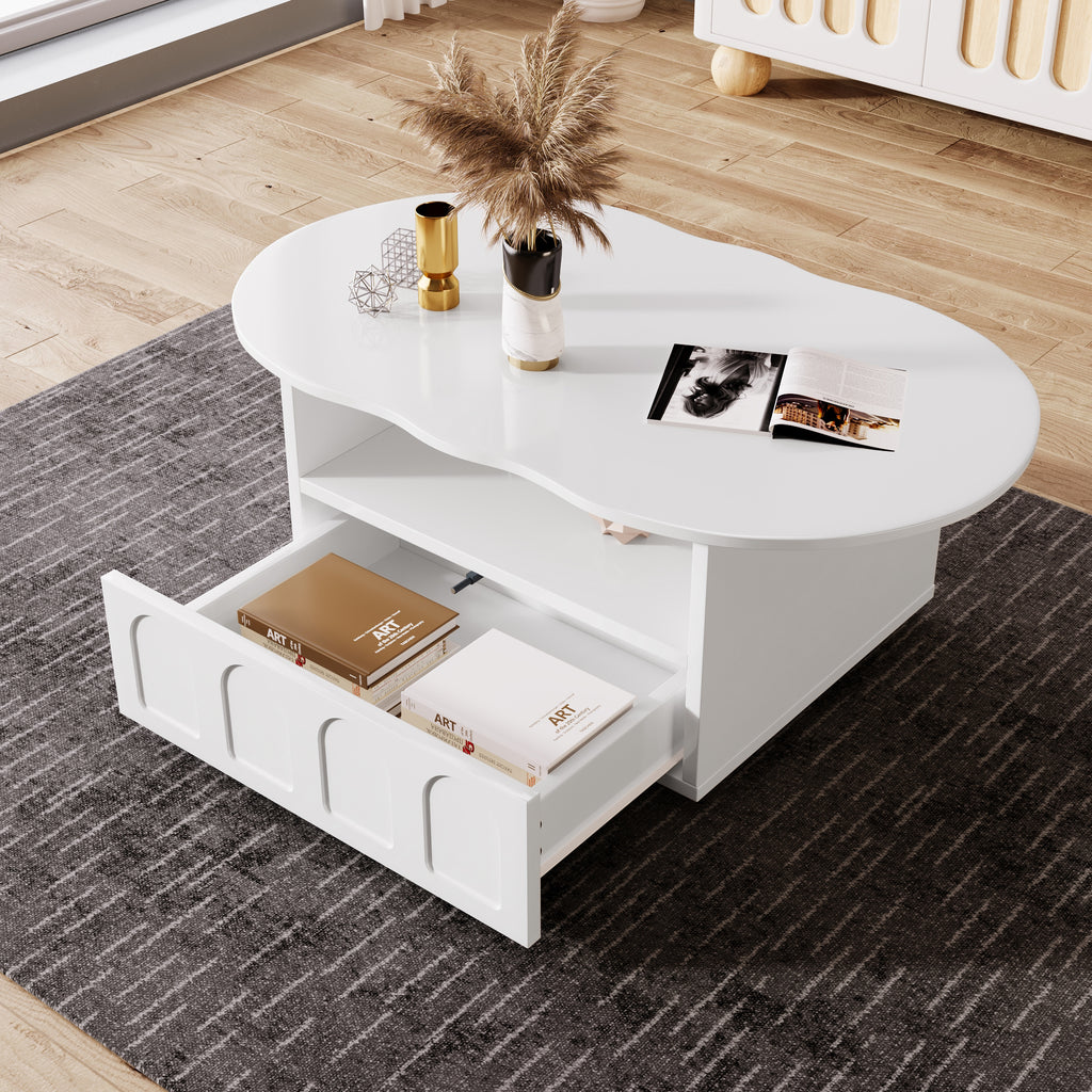 Cloud-Shaped Coffee Table with Drawer and Storage