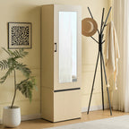 Narrow Wardrobe Cabinet with Mirror and Pull-Out Rail