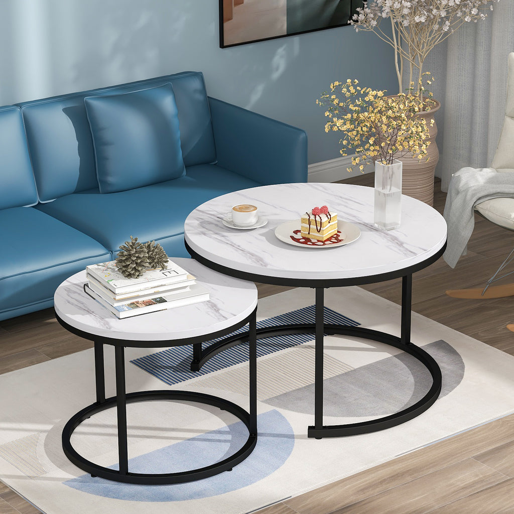 Round Nested Coffee Table Set with Marble Pattern