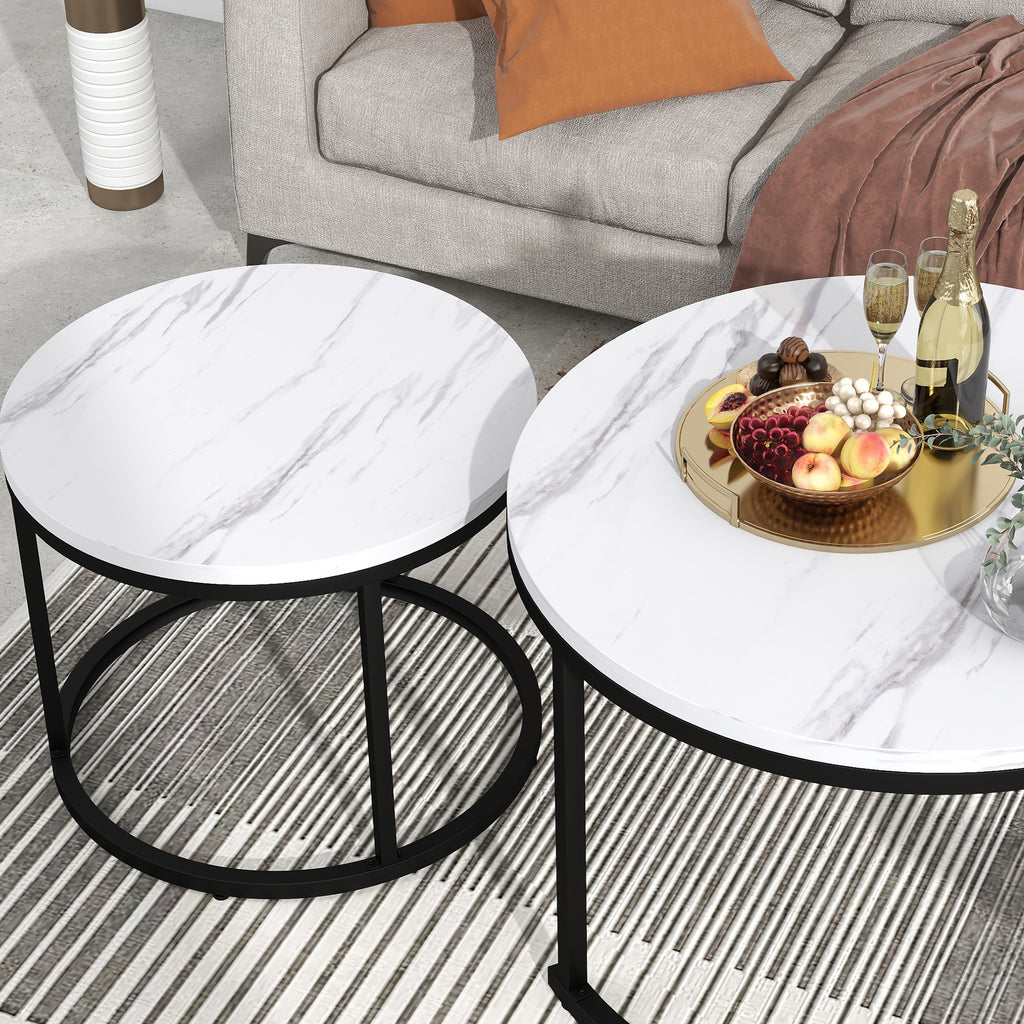 Round Nested Coffee Table Set with Marble Pattern