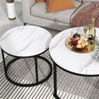 Round Nested Coffee Table Set with Marble Pattern