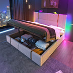 Upholstered 160x200cm Storage Bed with App-Controlled LED