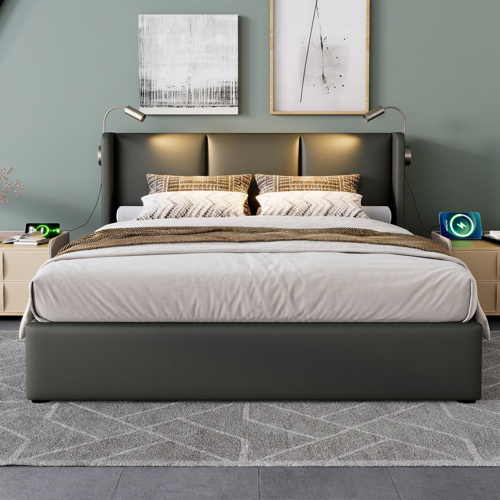 Upholstered 160x200cm Storage Bed with Reading Light