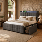 Upholstered Storage Bed with LED Lighting and USB Charging